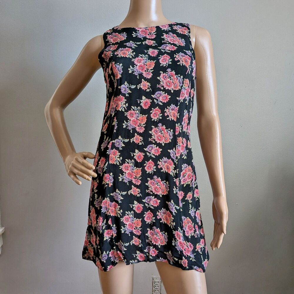 Vintage 90s At Last & Co Floral Mini Dress Cottagecore Summer Size Large